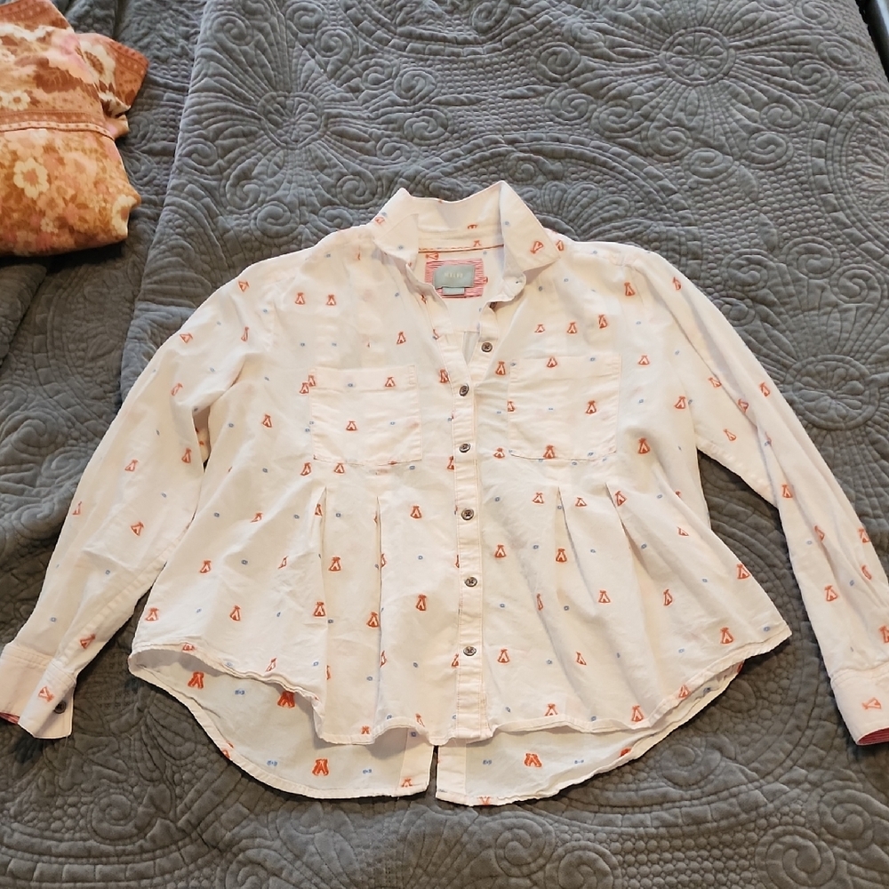 Maeve Button-Down Shirt with Orange Patterns